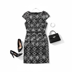 ALYX Black White Geometric Belted Dress Size 8 NWT Work Office Classic